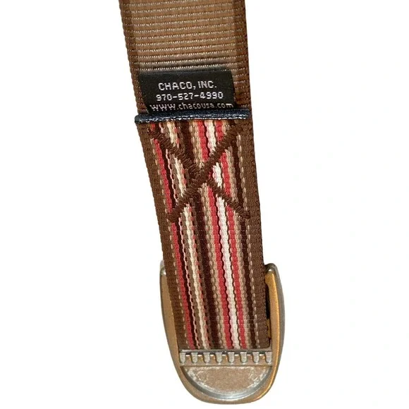 Chaco Unisex Canvas Nylon Webbing Belt Sz L Adjustable Brown Multi Stripe - Picture 7 of 7